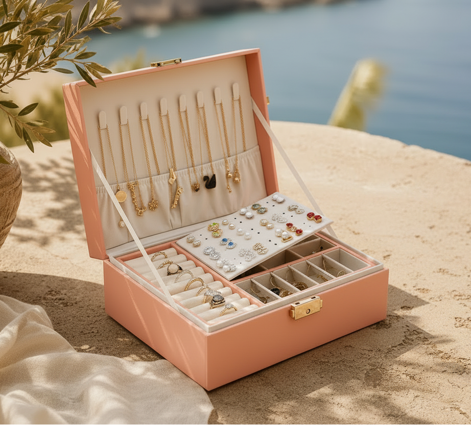 Boîte à bijoux rose sans boîte secondaire